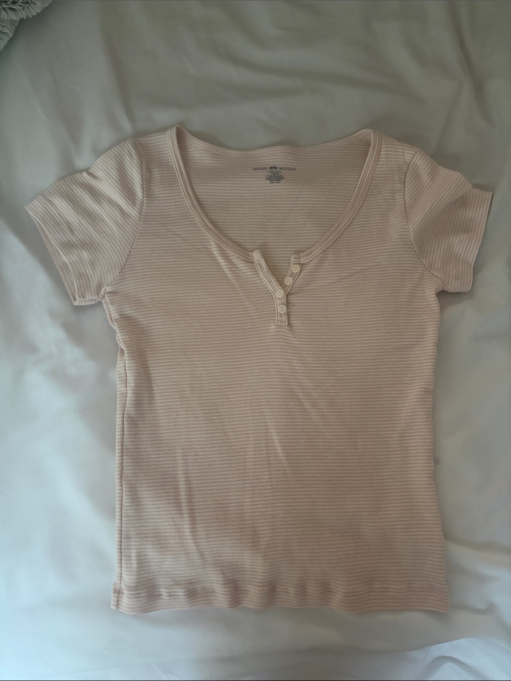Brandy Melville Pale Pink Ribbed Henley Tee